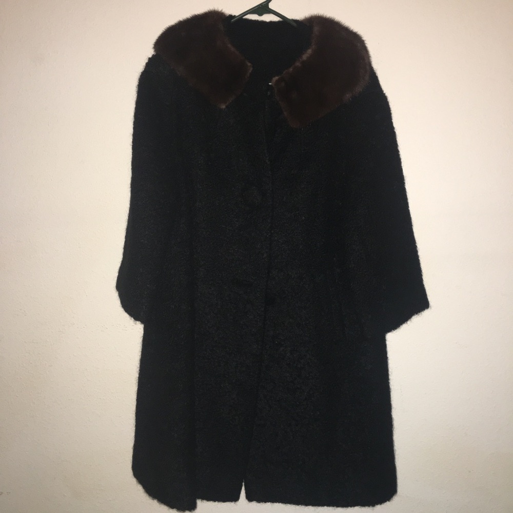 Vintage fur collar black sheep wool🥰excel condi